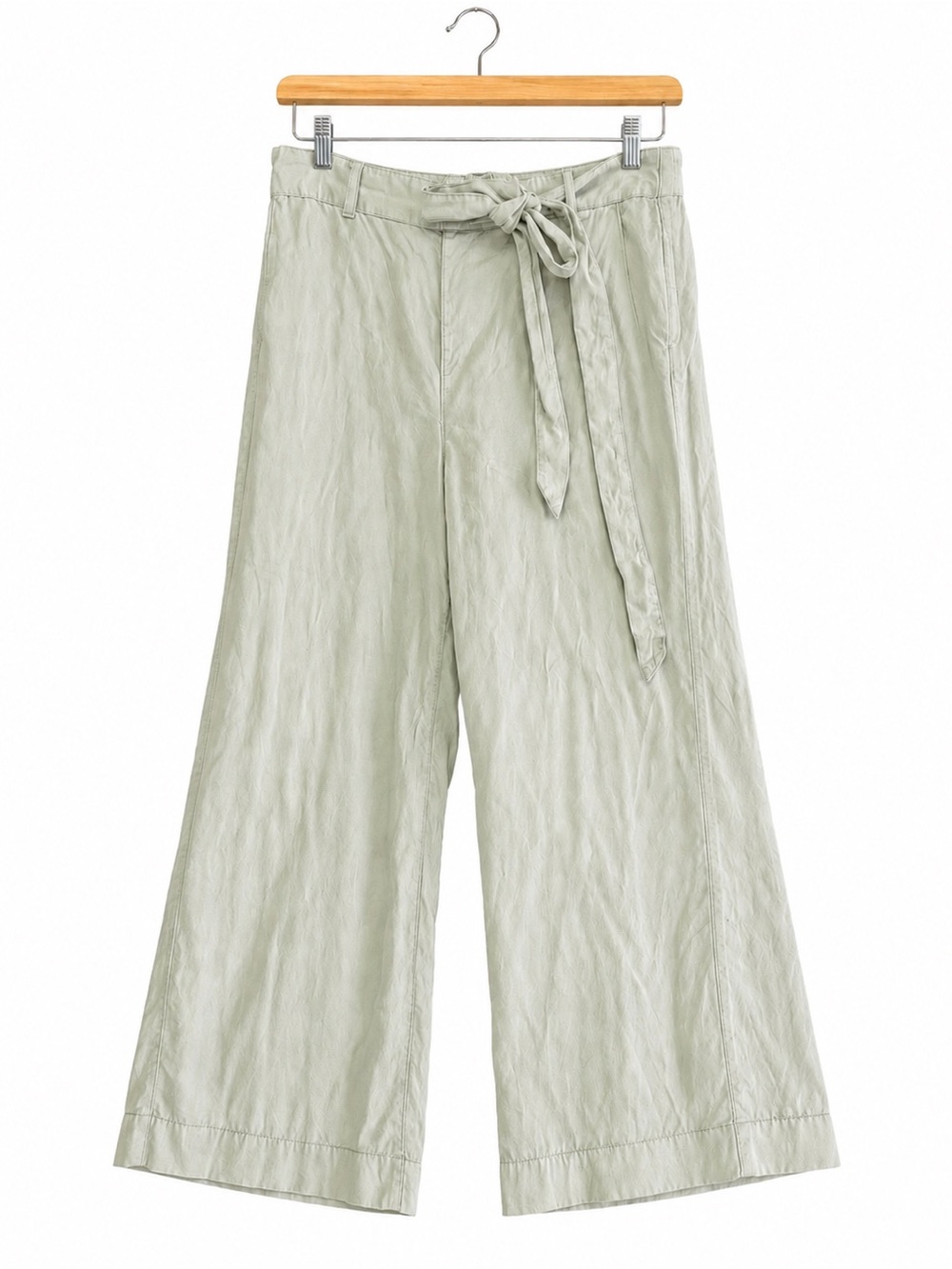Cynthia Rowley 100% Lyocell Tie Waist Wide Leg Crop Pants Sage Green L